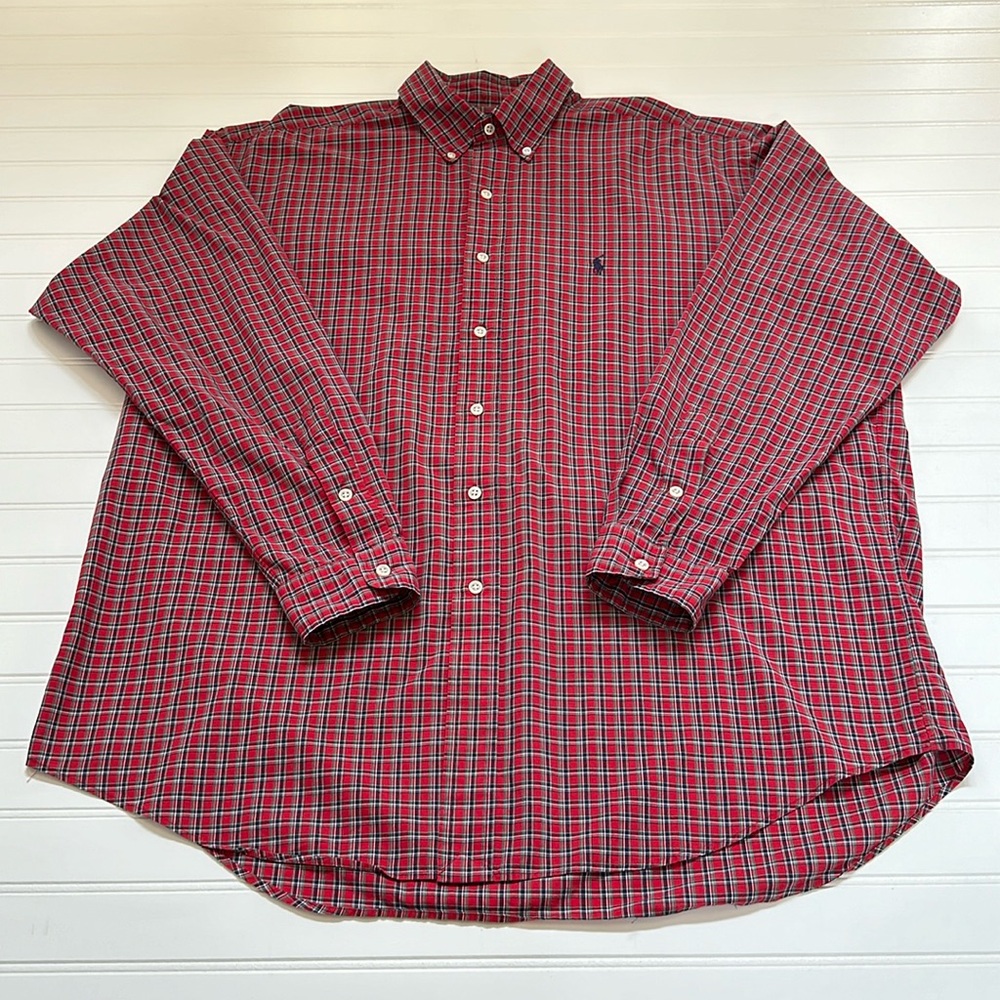 Ralph Lauren Red and Blue Plaid Casual Button Down Shirt